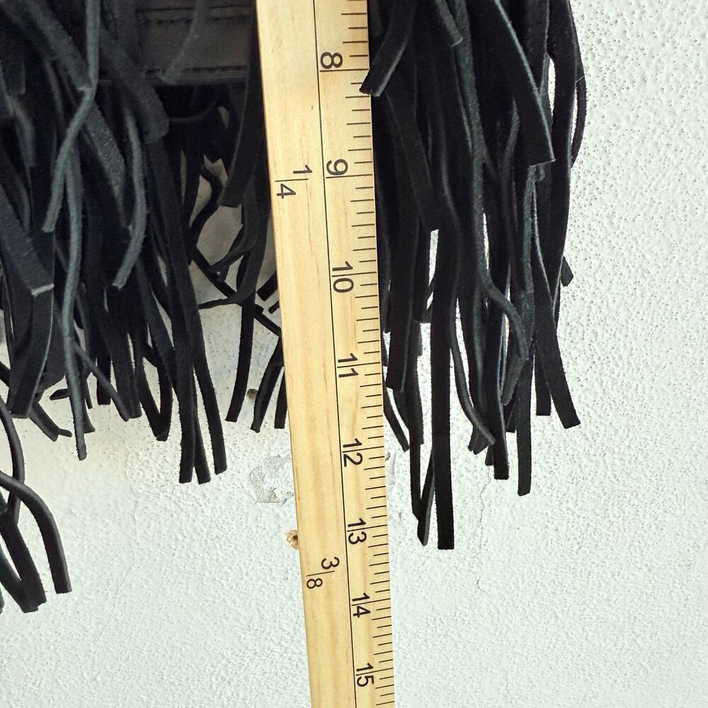 Vtg Fringe Leather Crossbody‎ Bag Y2K Joseph B Black Boho Festival Suede Purse - Picture 9 of 13